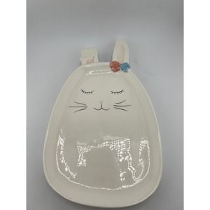 Vintage Arlington Designs White Gloss Ceramic Hand Painted Cat Face Serving Dish